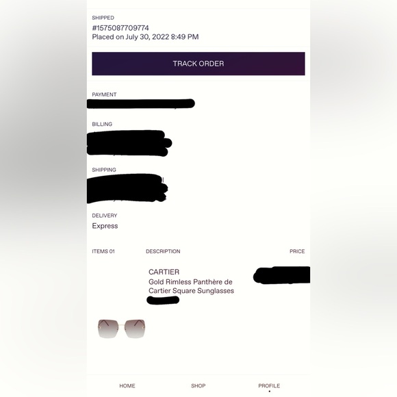 CARTIER Gold Rimless Panthère Square Sunglasses - Picture 3 of 8